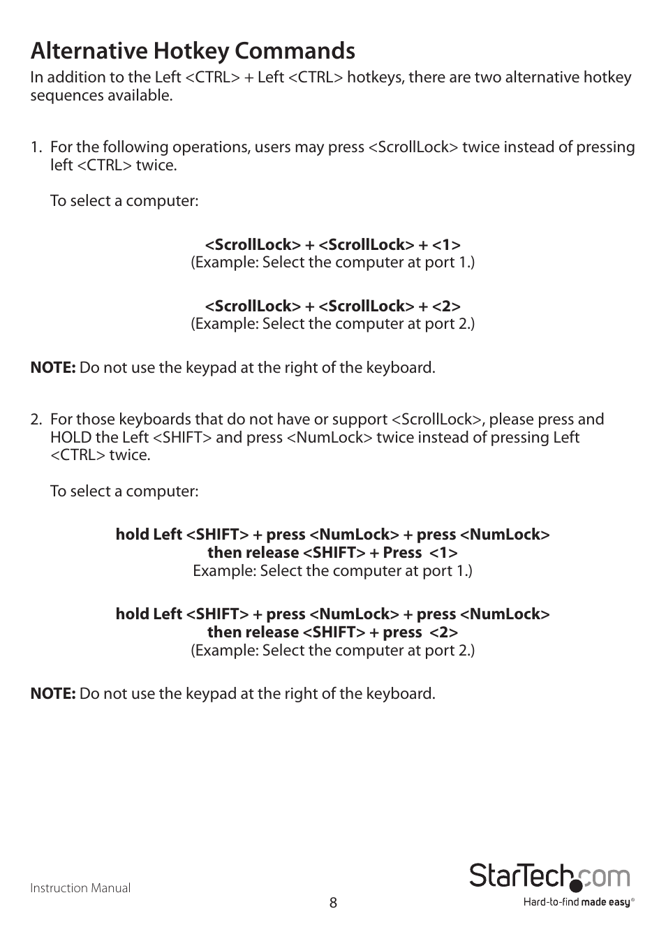 Alternative hotkey commands | StarTech.com SV231DPDDUA User Manual | Page 11 / 15