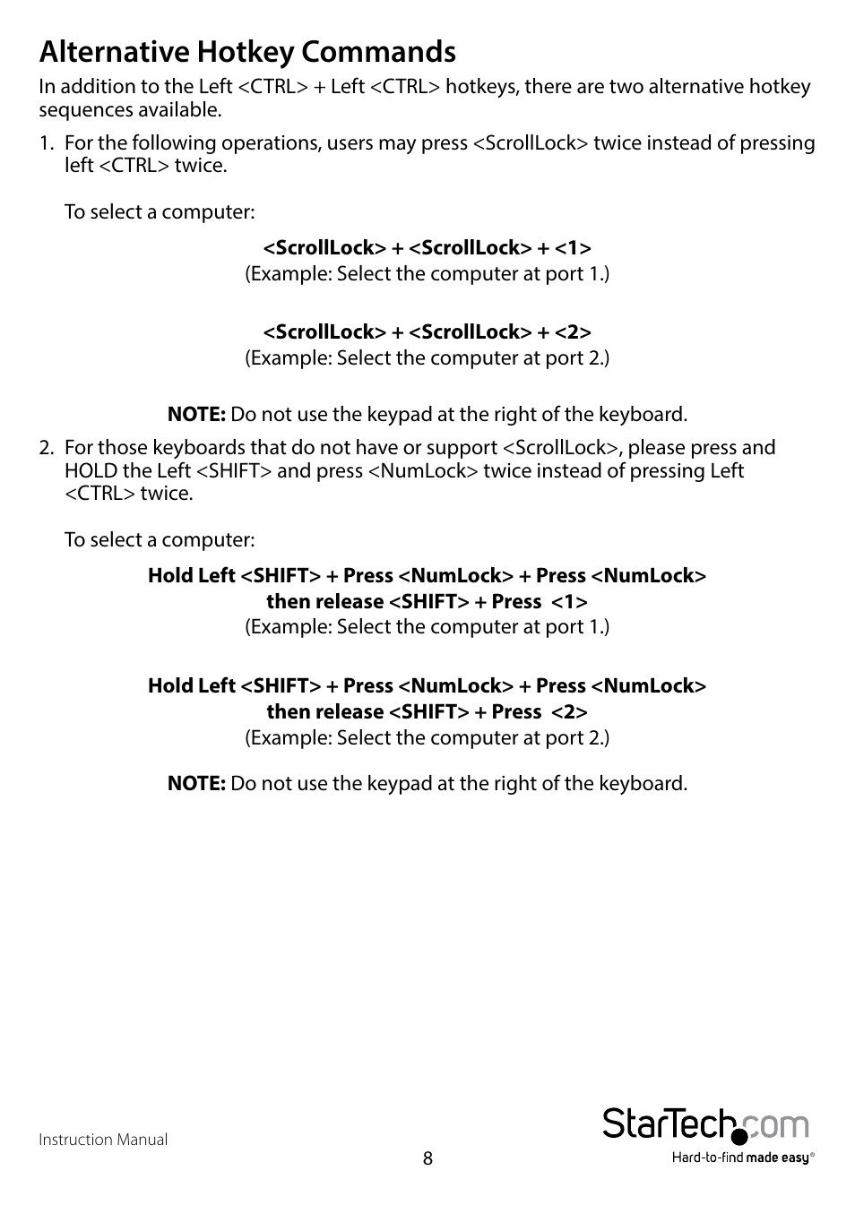 Alternative hotkey commands | StarTech.com SV431TDVIUA User Manual | Page 11 / 15