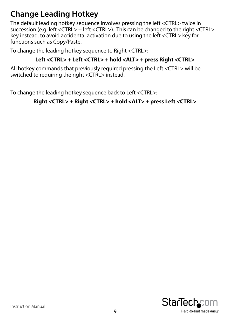 Change leading hotkey | StarTech.com SV431TDVIUA User Manual | Page 12 / 15