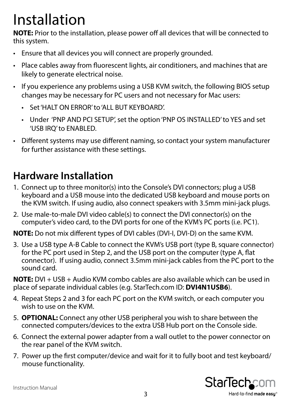 Installation, Hardware installation | StarTech.com SV431TDVIUA User Manual | Page 6 / 15