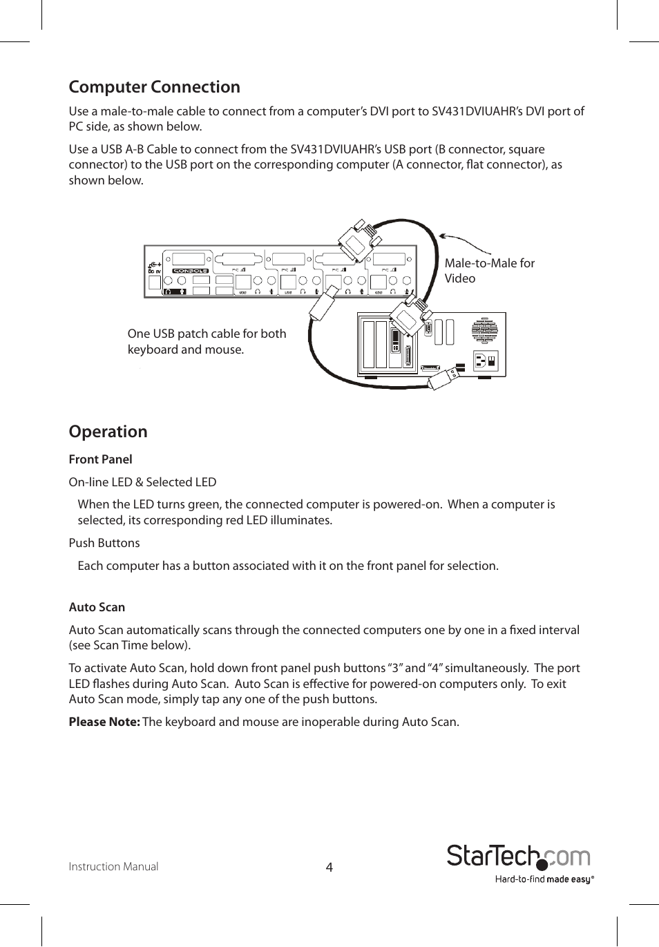 Computer connection, Operation | StarTech.com SV431DVIUAHR User Manual | Page 7 / 15