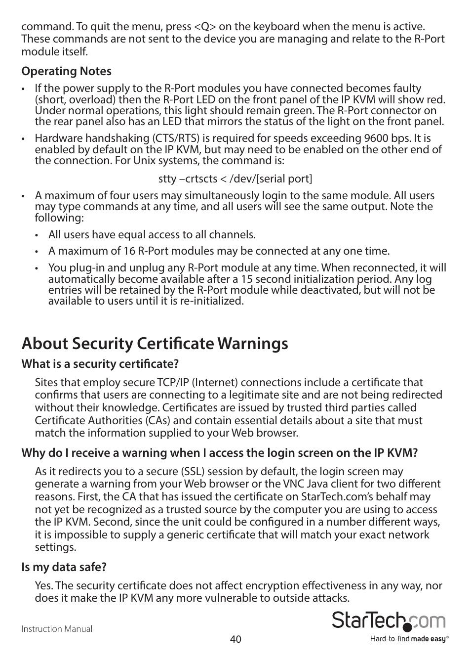 About security certificate warnings | StarTech.com SV841DUSBI User Manual | Page 45 / 52