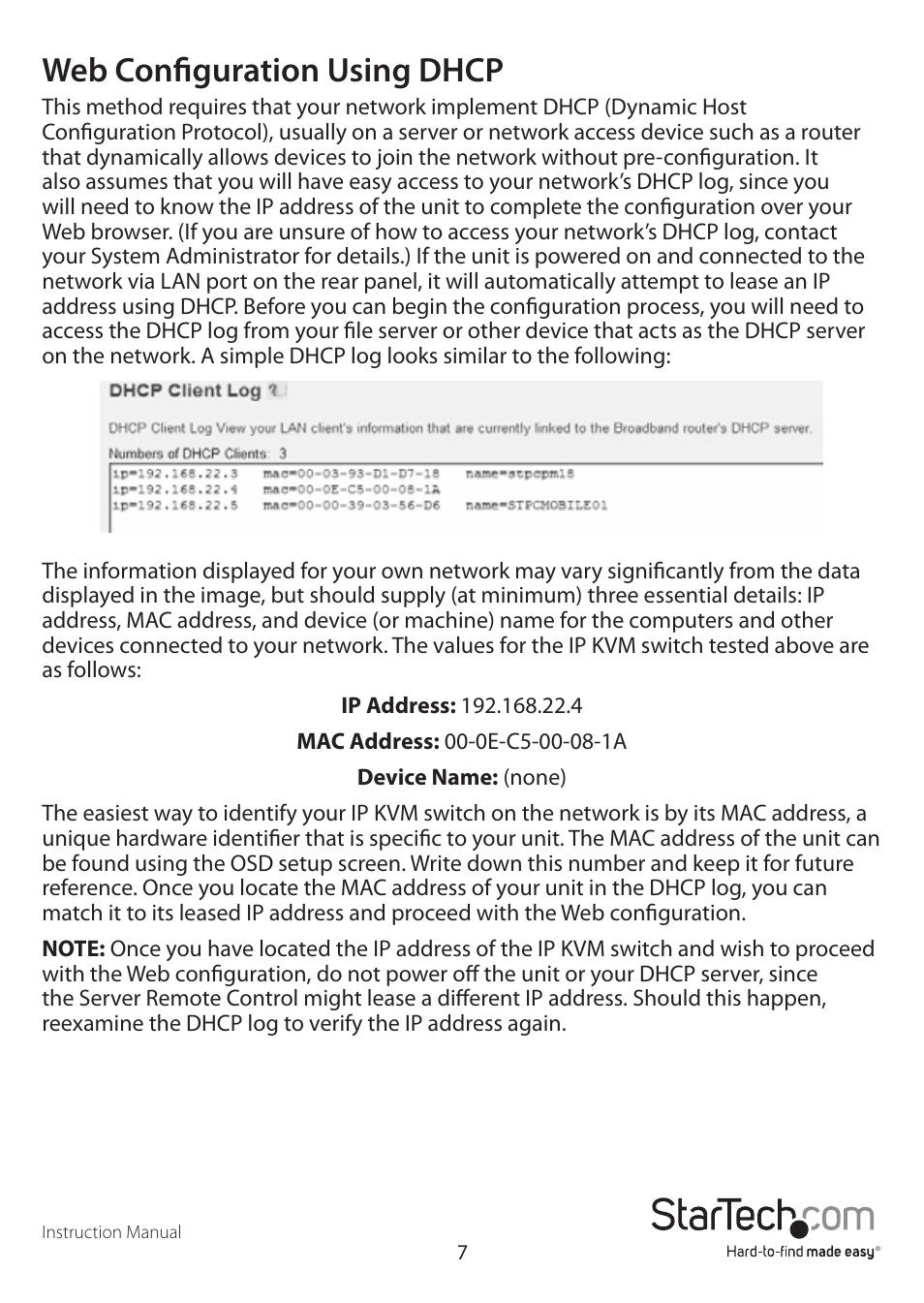 Web configuration using dhcp | StarTech.com SV1641HDIE User Manual | Page 12 / 58