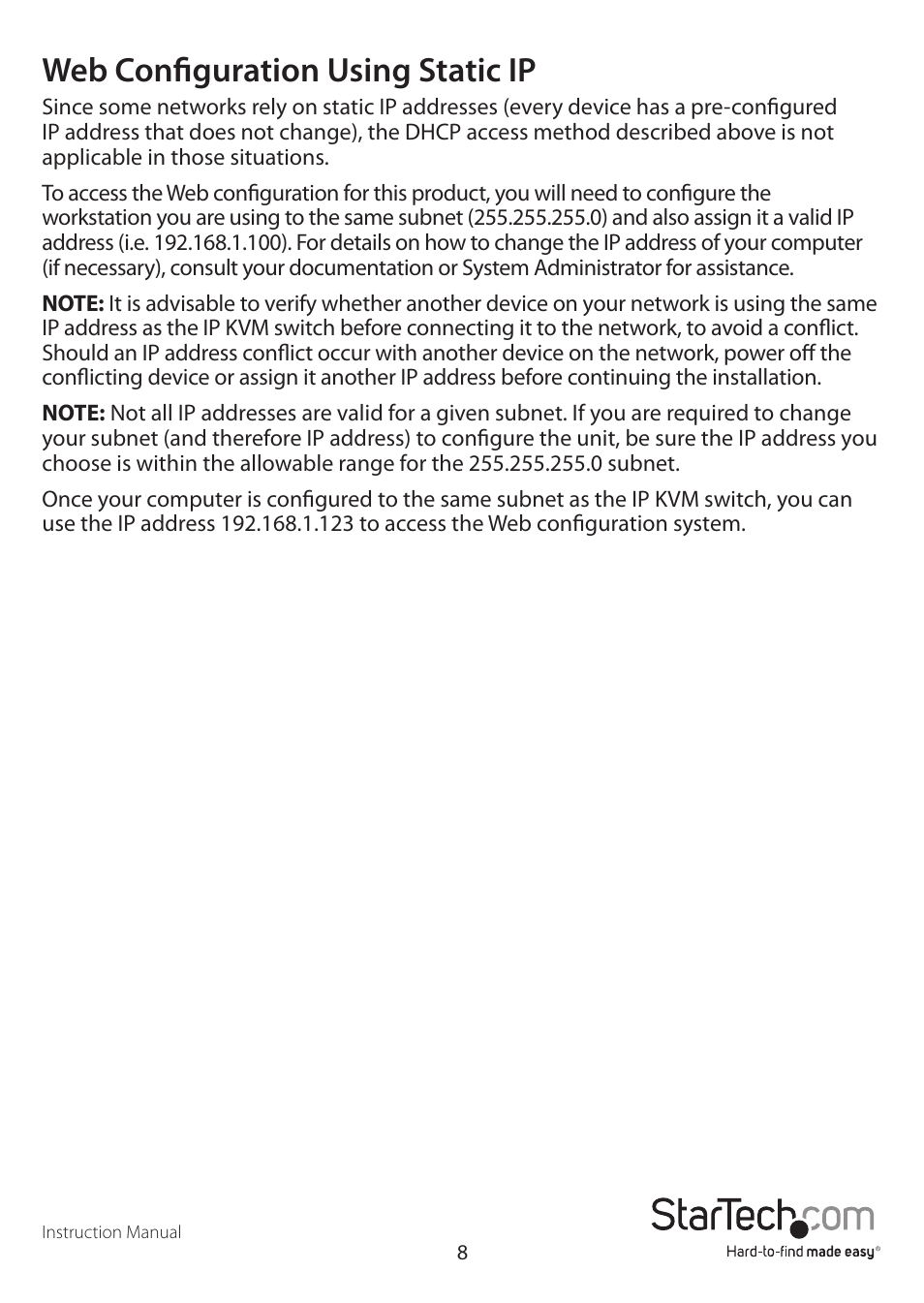 Web configuration using static ip | StarTech.com SV1641HDIE User Manual | Page 13 / 58