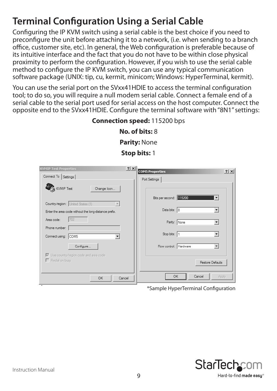 Terminal configuration using a serial cable | StarTech.com SV1641HDIE User Manual | Page 14 / 58
