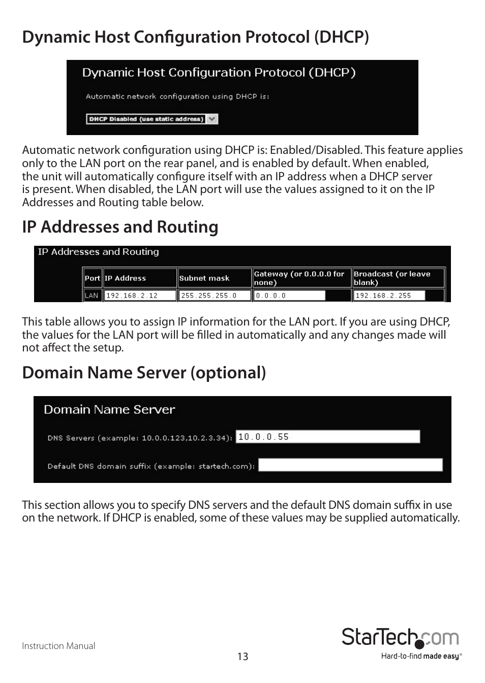 Dynamic host configuration protocol (dhcp), Ip addresses and routing, Domain name server (optional) | StarTech.com SV1641HDIE User Manual | Page 18 / 58