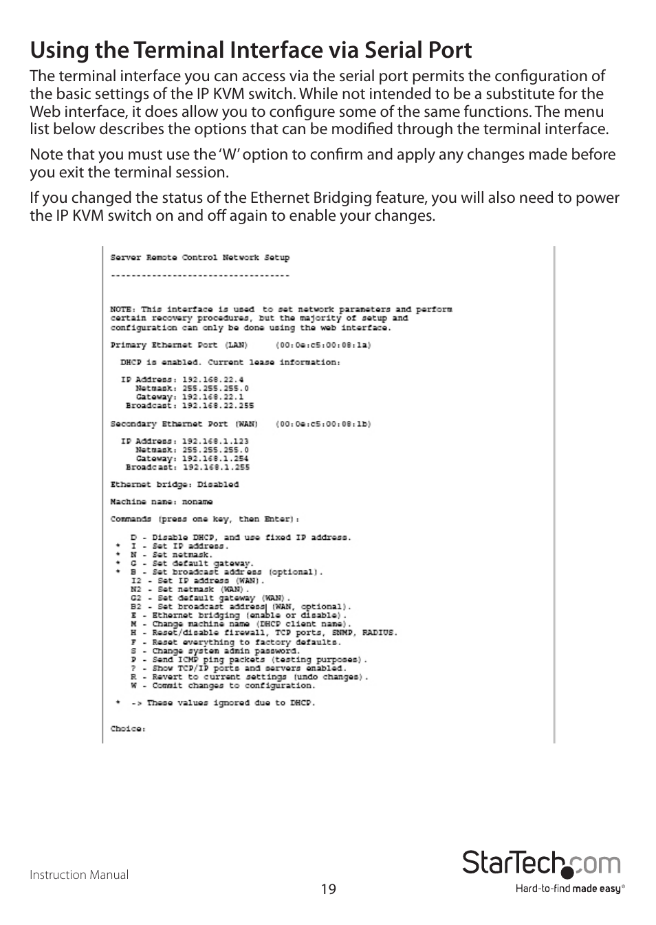 Using the terminal interface via serial port | StarTech.com SV1641HDIE User Manual | Page 24 / 58