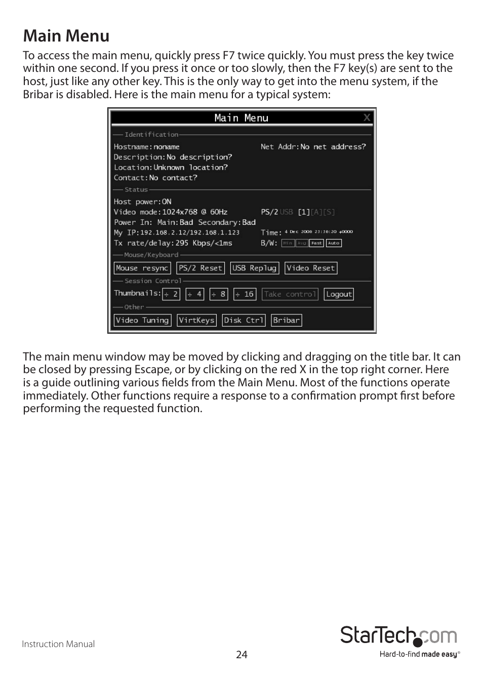 Main menu | StarTech.com SV1641HDIE User Manual | Page 29 / 58