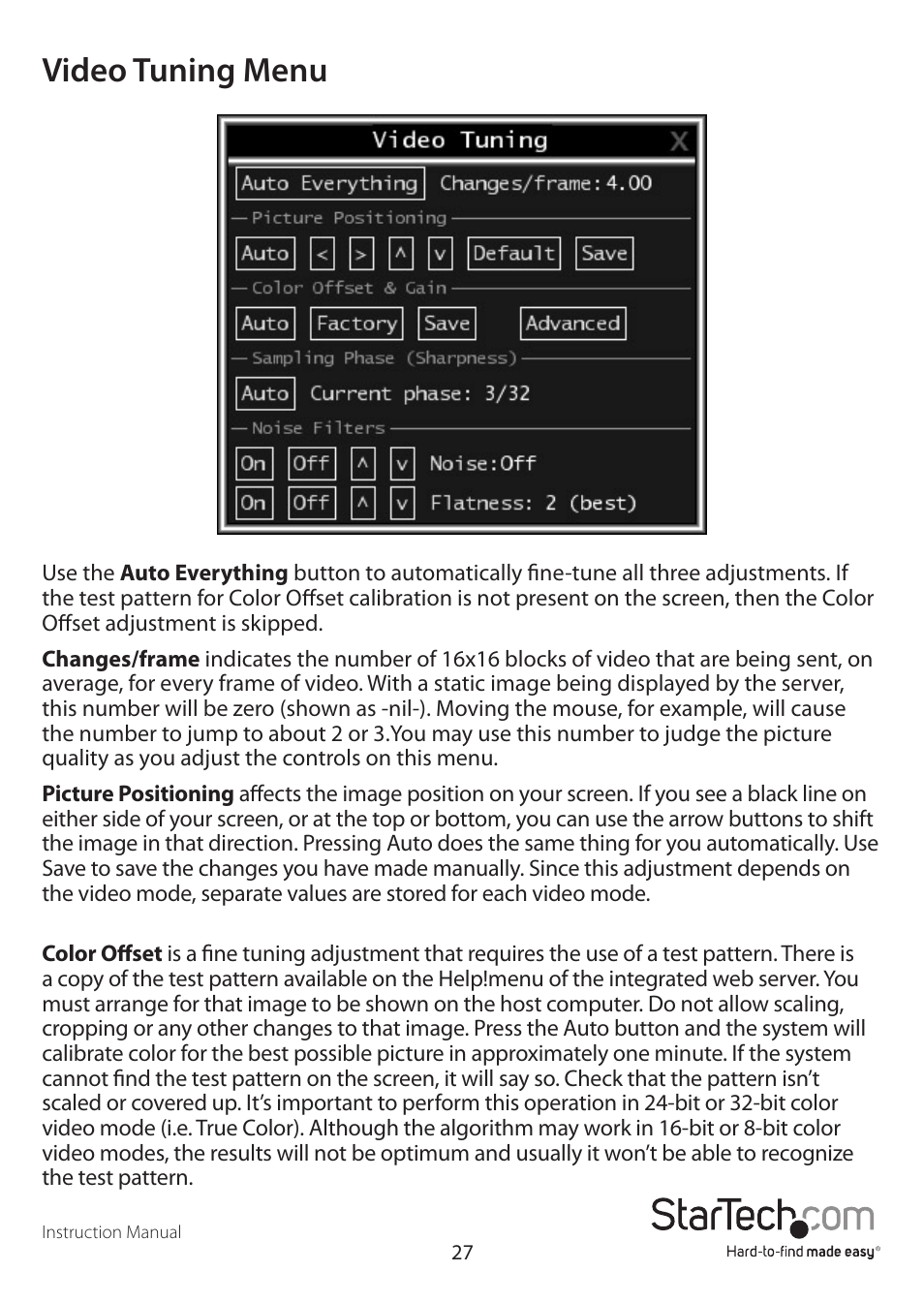 Video tuning menu | StarTech.com SV1641HDIE User Manual | Page 32 / 58