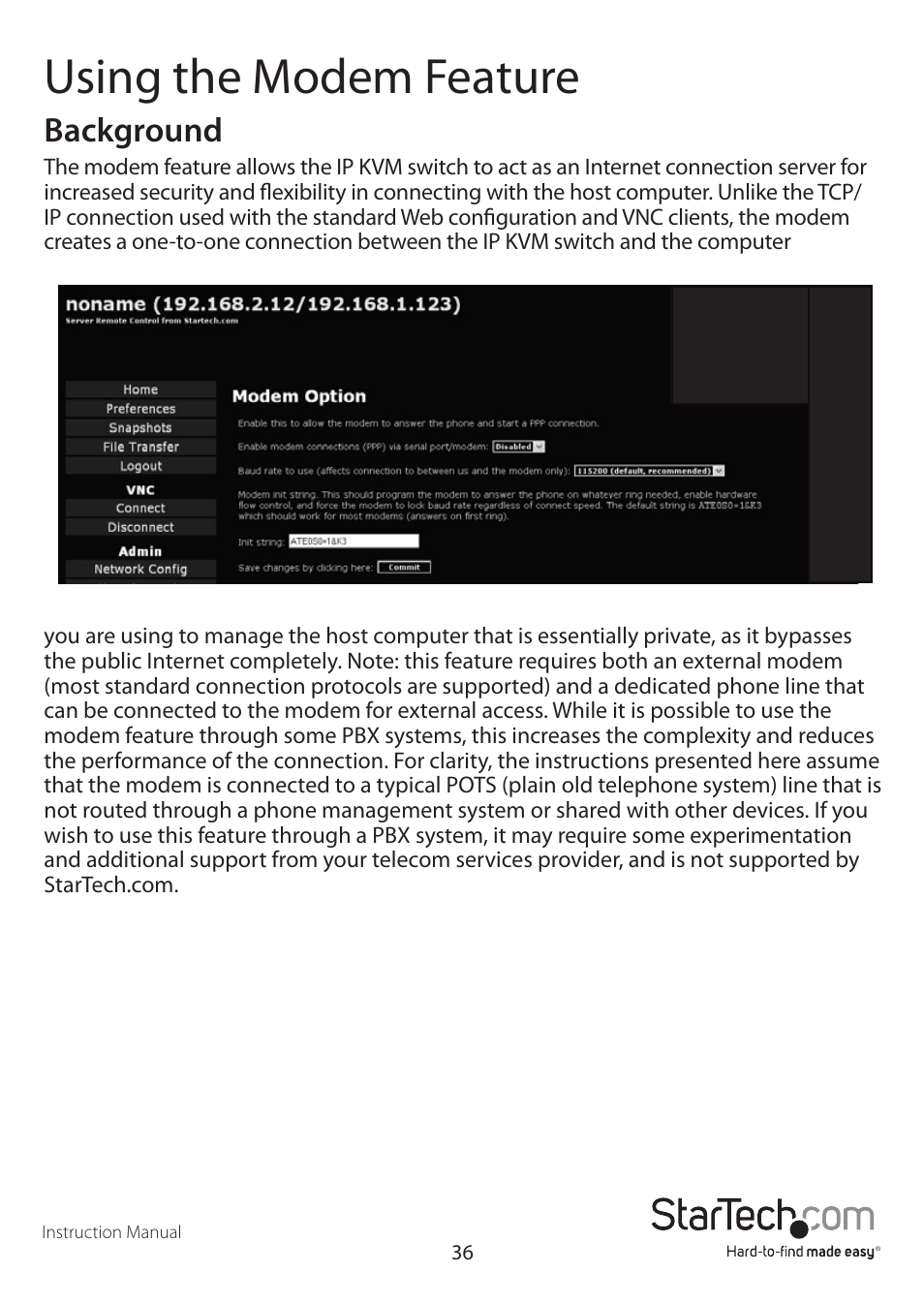 Using the modem feature, Background | StarTech.com SV1641HDIE User Manual | Page 41 / 58