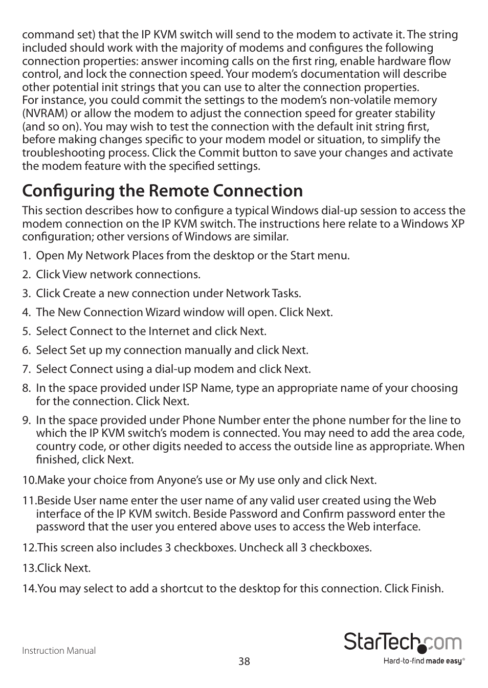 Configuring the remote connection | StarTech.com SV1641HDIE User Manual | Page 43 / 58