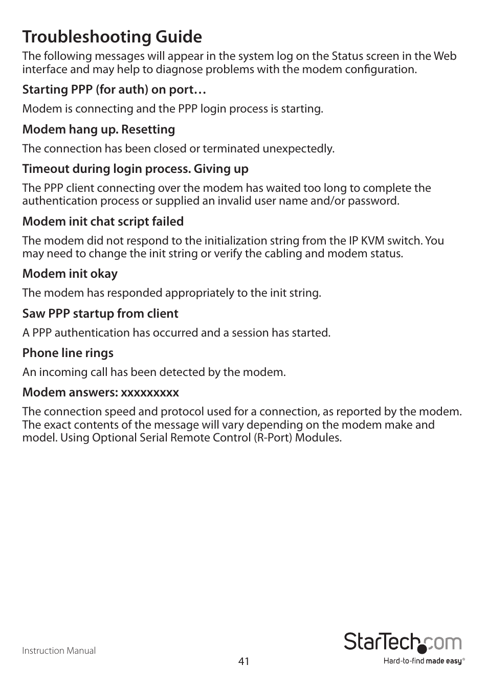 Troubleshooting guide | StarTech.com SV1641HDIE User Manual | Page 46 / 58