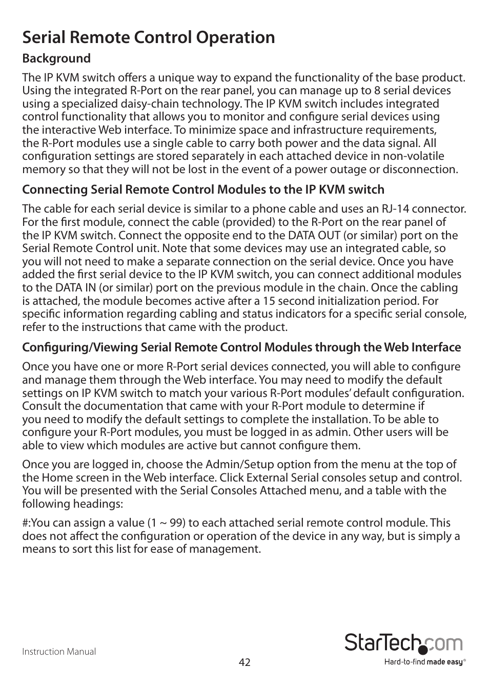 Serial remote control operation | StarTech.com SV1641HDIE User Manual | Page 47 / 58