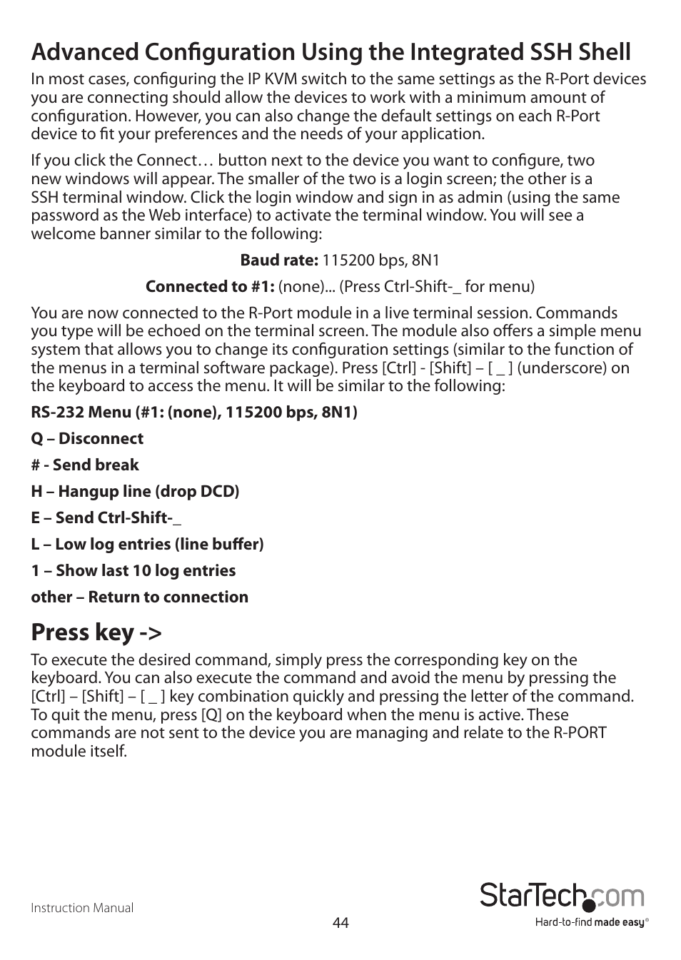 Press key | StarTech.com SV1641HDIE User Manual | Page 49 / 58