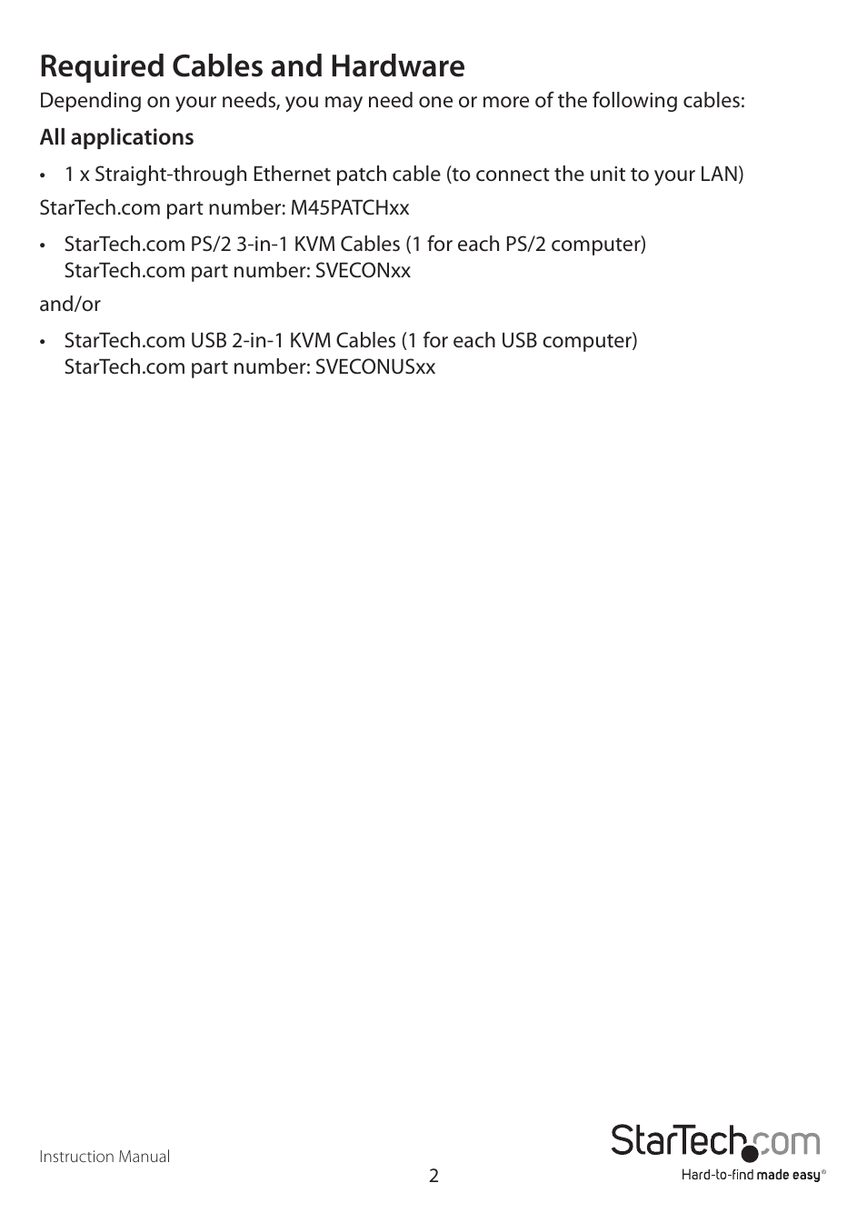 Required cables and hardware | StarTech.com SV1641HDIE User Manual | Page 7 / 58