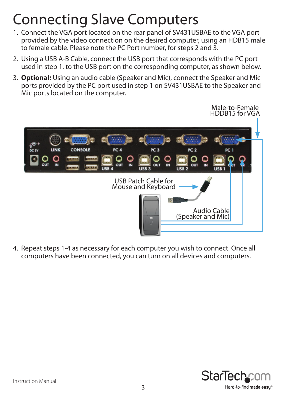 Connecting slave computers | StarTech.com SV431USBAE User Manual | Page 6 / 11