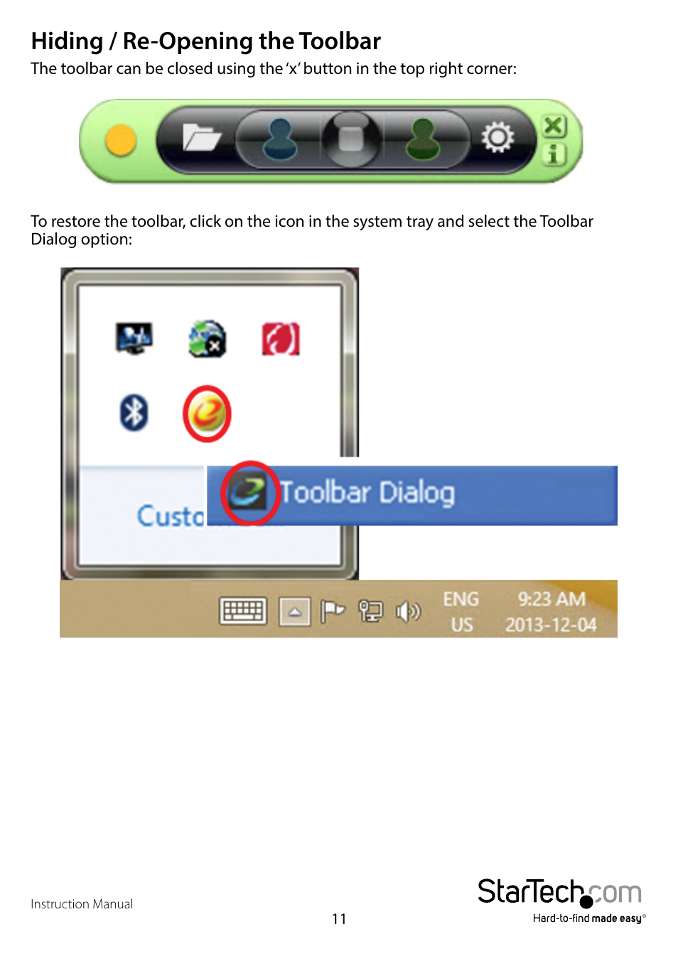 Hiding / re-opening the toolbar | StarTech.com SVUSB3DSA User Manual | Page 13 / 16