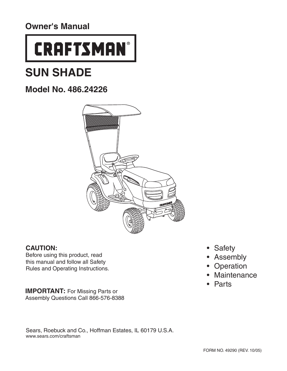 Craftsman Sun Shade 486.24226 User Manual | 12 pages