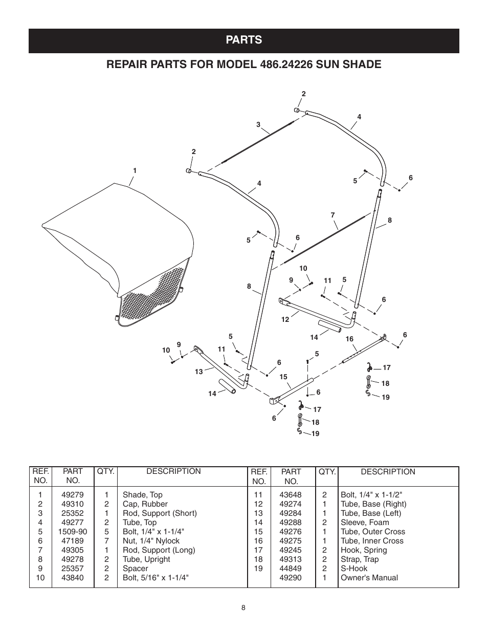 Craftsman Sun Shade 486.24226 User Manual | Page 8 / 12