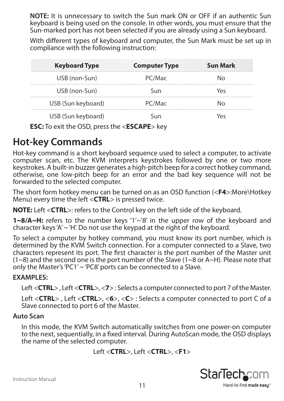 Hot-key commands | StarTech.com SV1631DUSBGB User Manual | Page 14 / 19