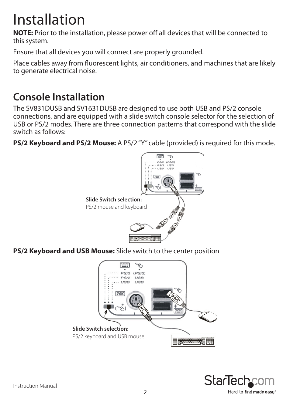 Installation, Console installation | StarTech.com SV1631DUSBGB User Manual | Page 5 / 19