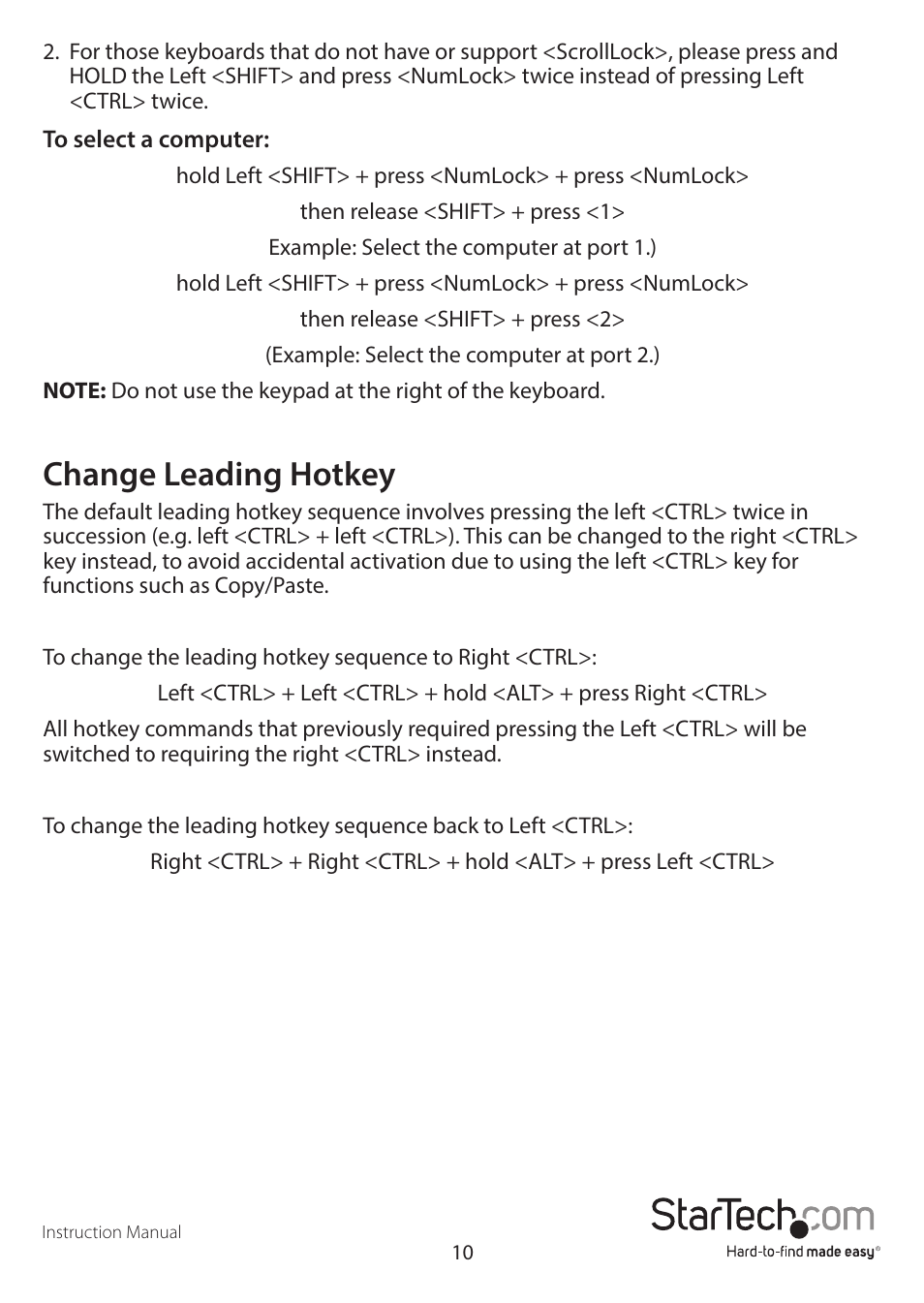 Change leading hotkey | StarTech.com SV431DPUA User Manual | Page 13 / 17