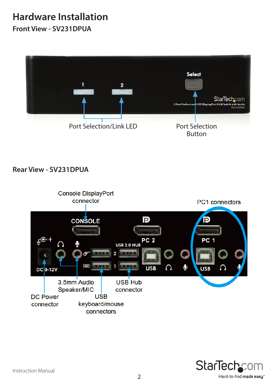 Hardware installation | StarTech.com SV431DPUA User Manual | Page 5 / 17
