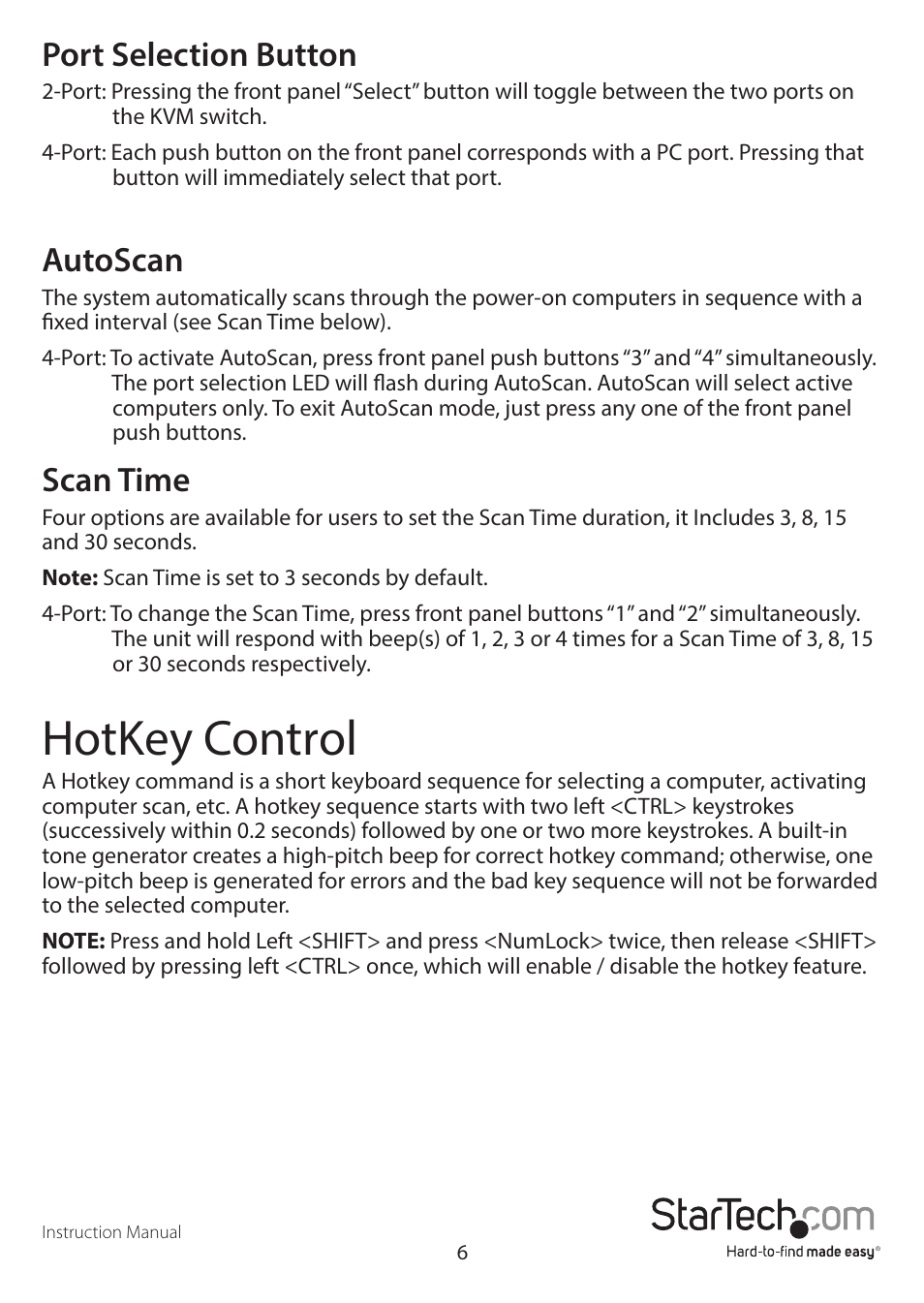 Hotkey control, Port selection button, Autoscan | Scan time | StarTech.com SV431DPUA User Manual | Page 9 / 17