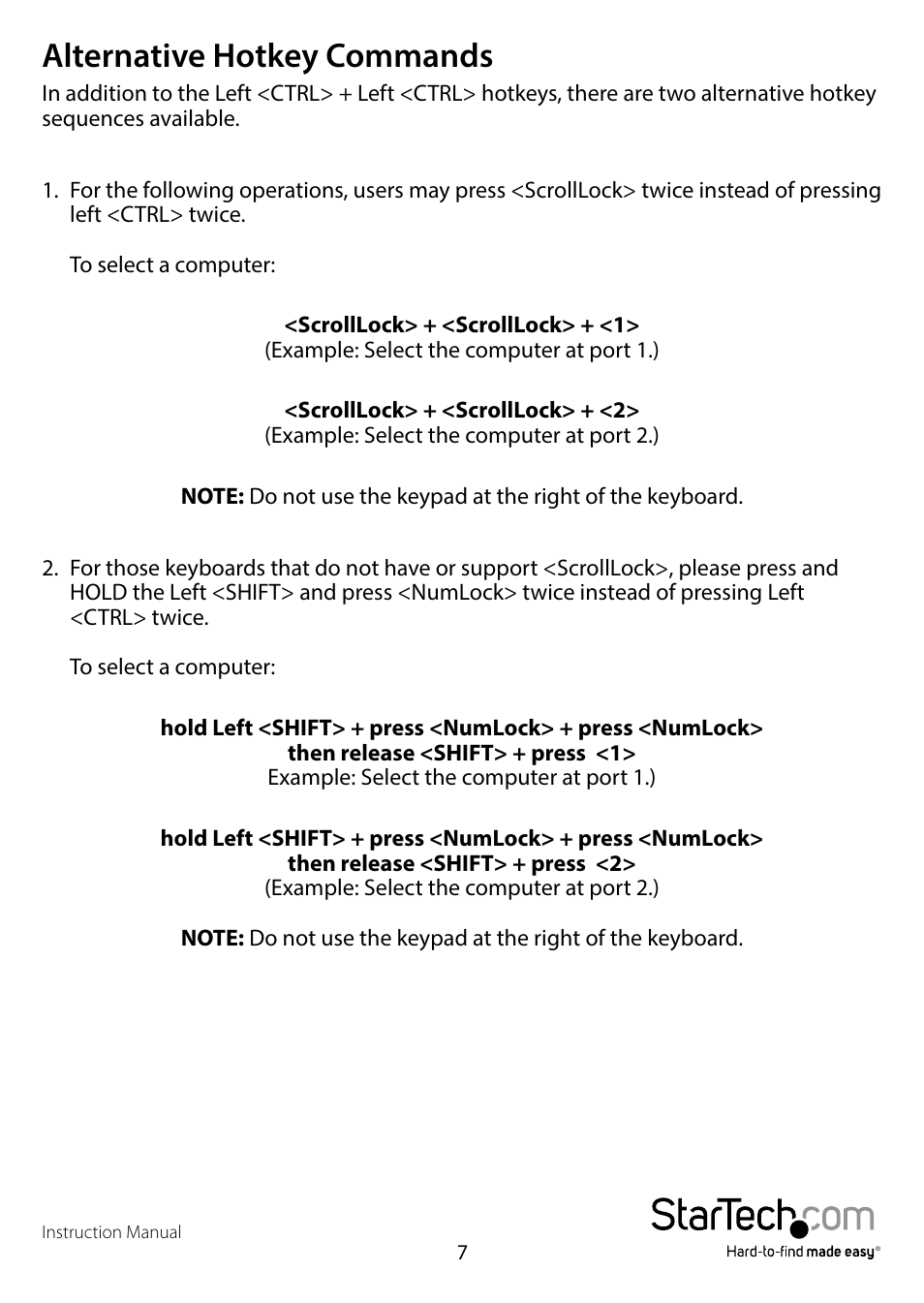 Alternative hotkey commands | StarTech.com SV231HDMIUA User Manual | Page 10 / 14