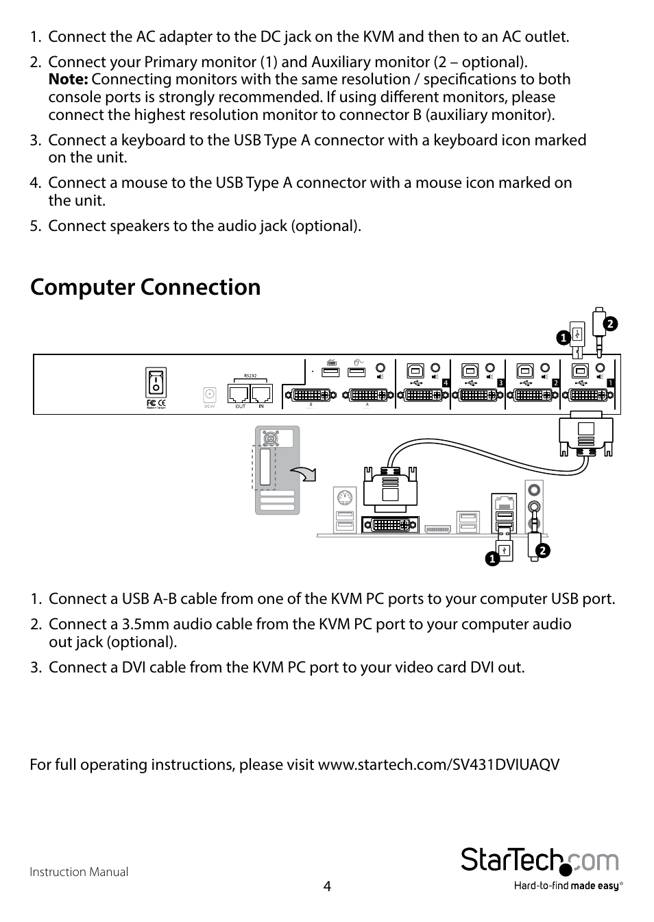 Computer connection | StarTech.com SV431DVIUAQV User Manual | Page 7 / 9