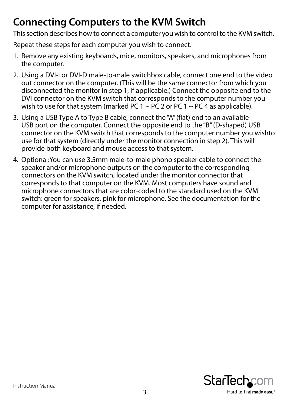 Connecting computers to the kvm switch | StarTech.com SV431UADVI User Manual | Page 6 / 12