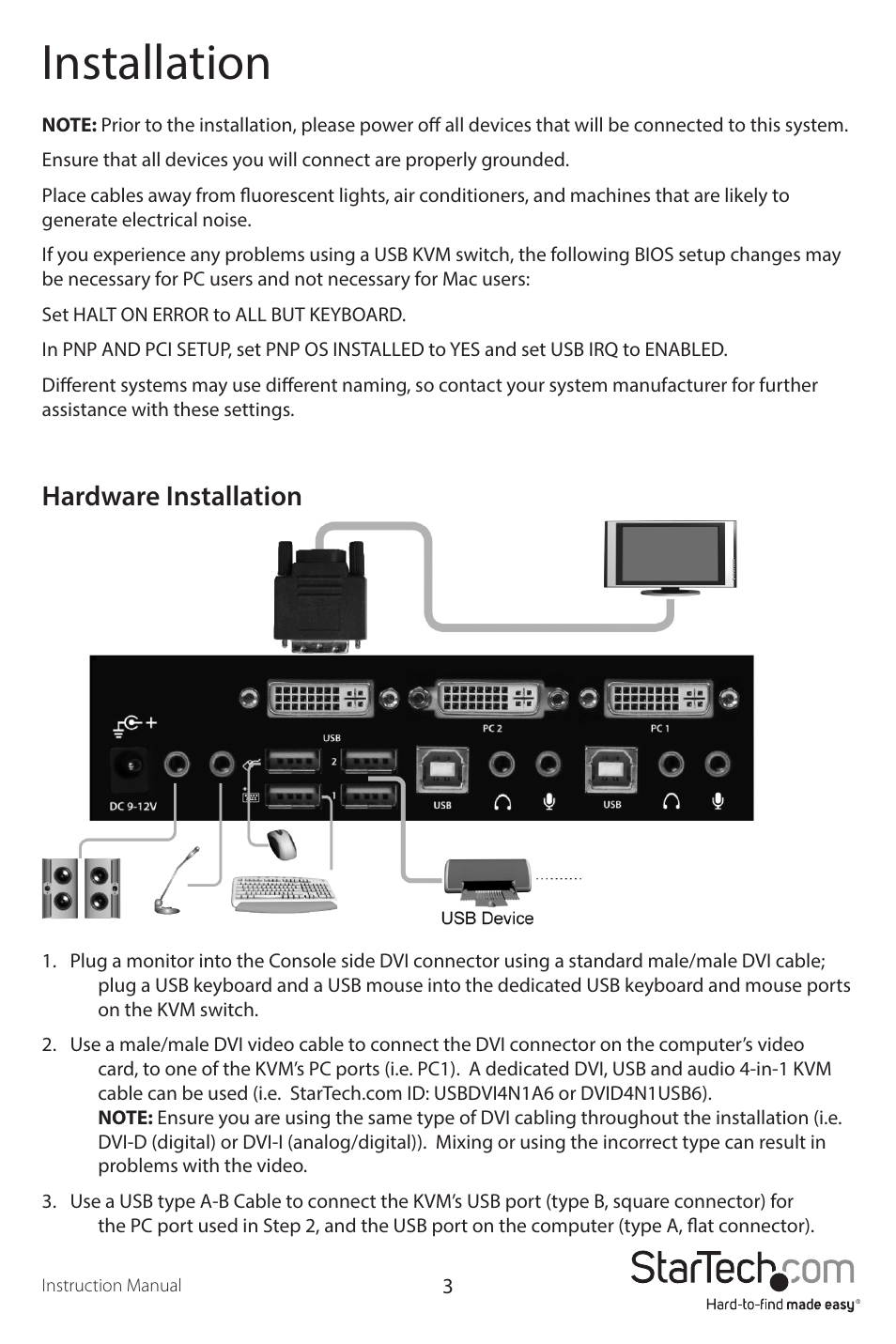 Installation, Hardware installation | StarTech.com SV231DVIUA User Manual | Page 6 / 13