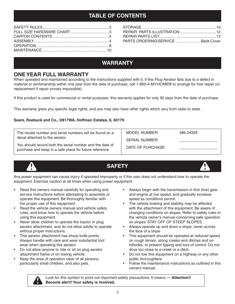 Craftsman 486.24326 User Manual | Page 2 / 12