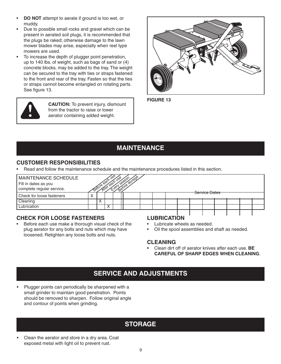 Maintenance, Storage service and adjustments | Craftsman 486.24326 User Manual | Page 9 / 12