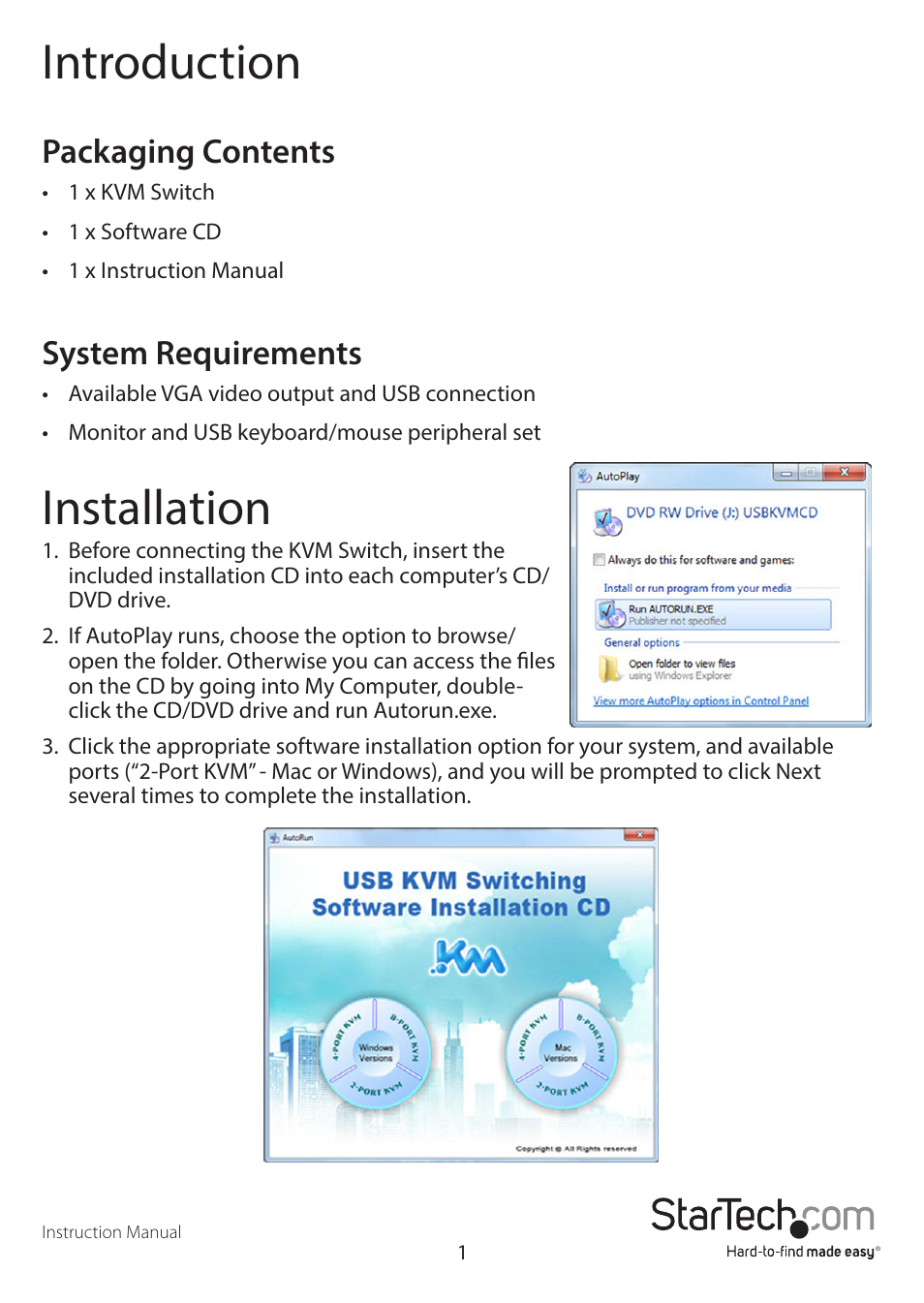 Introduction, Installation, Packaging contents | System requirements | StarTech.com SV211USB User Manual | Page 4 / 11