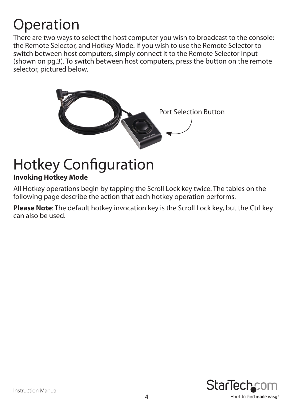 Operation, Hotkey configuration | StarTech.com SV215MICUSBA User Manual | Page 7 / 13