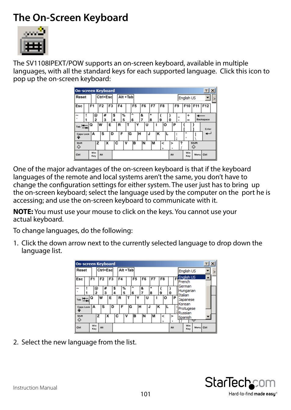 The on-screen keyboard | StarTech.com SV1108IPPWEU User Manual | Page 108 / 184