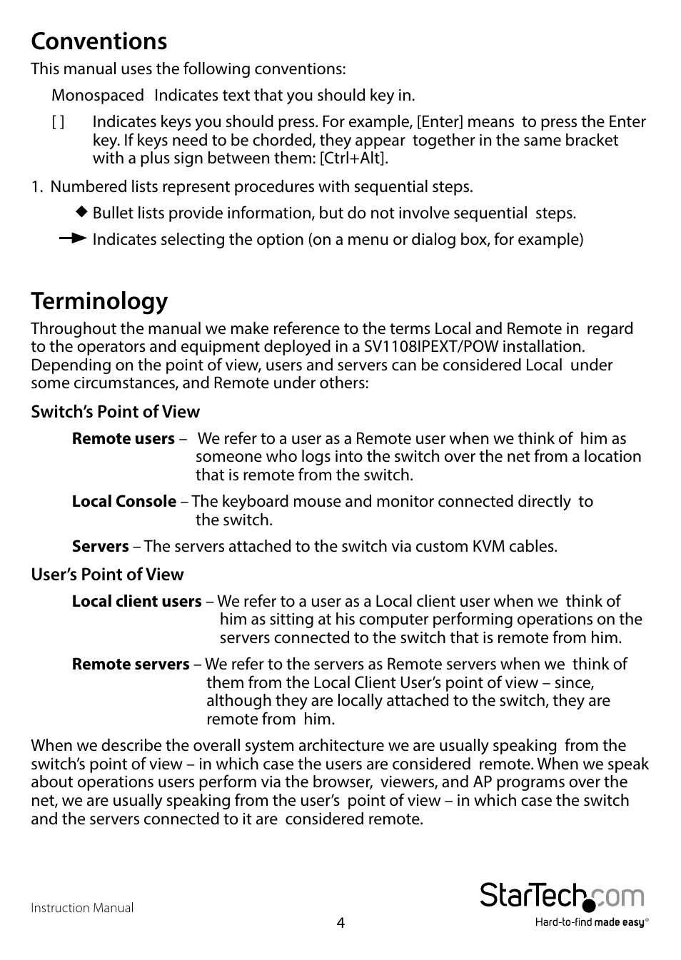 Conventions, Terminology, Conventions terminology | StarTech.com SV1108IPPWEU User Manual | Page 11 / 184