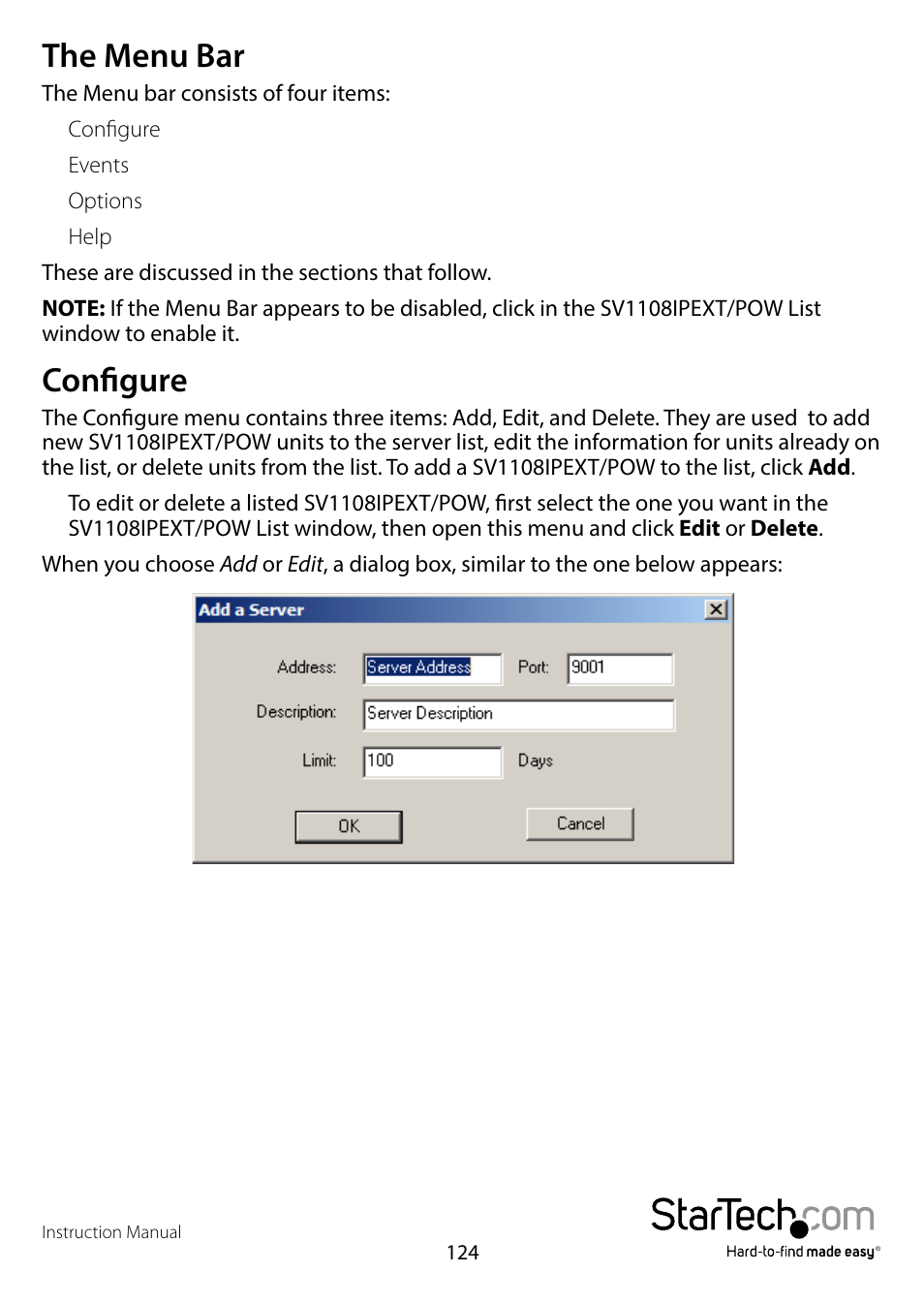 The menu bar, Configure, The menu bar configure | StarTech.com SV1108IPPWEU User Manual | Page 131 / 184