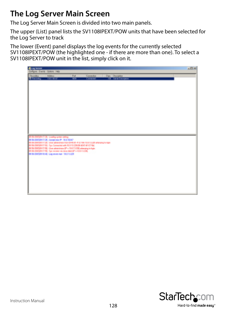 The log server main screen | StarTech.com SV1108IPPWEU User Manual | Page 135 / 184