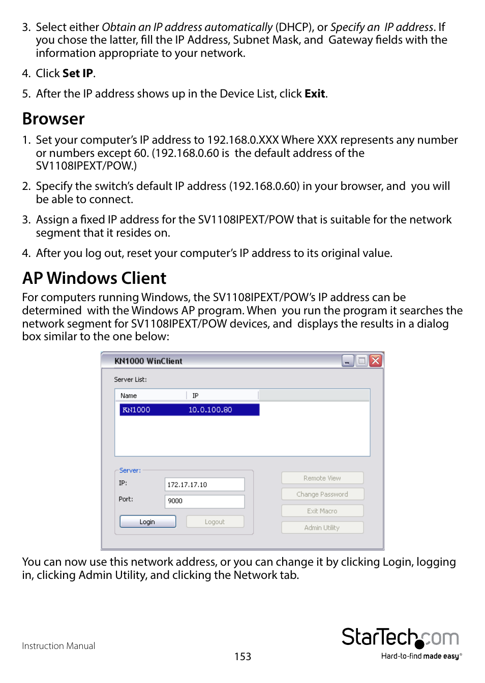 Browser, Ap windows client, Browser ap windows client | StarTech.com SV1108IPPWEU User Manual | Page 160 / 184