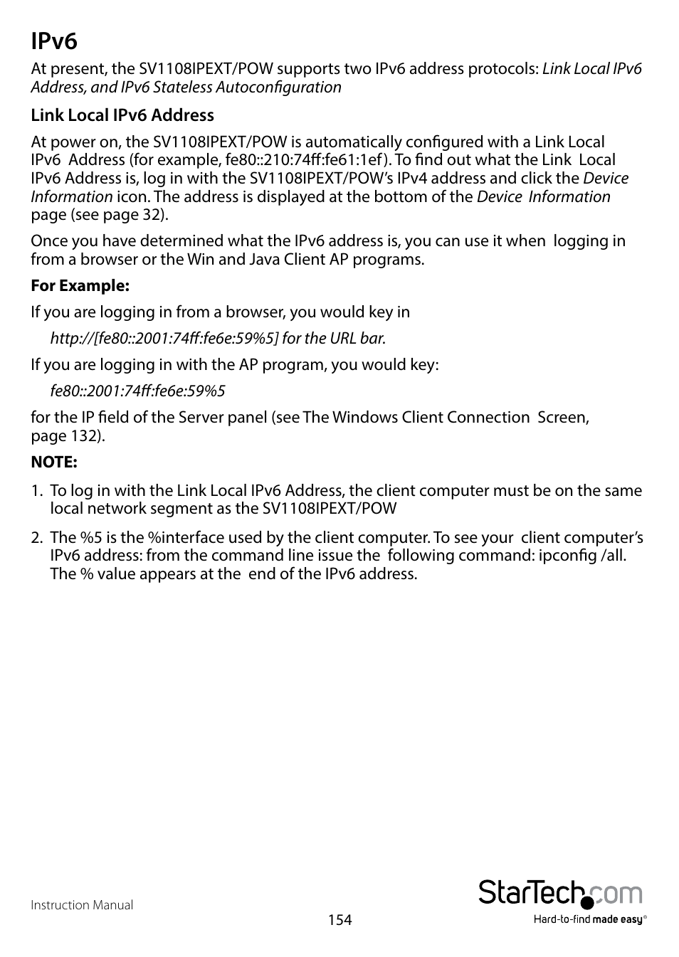 Ipv6 | StarTech.com SV1108IPPWEU User Manual | Page 161 / 184