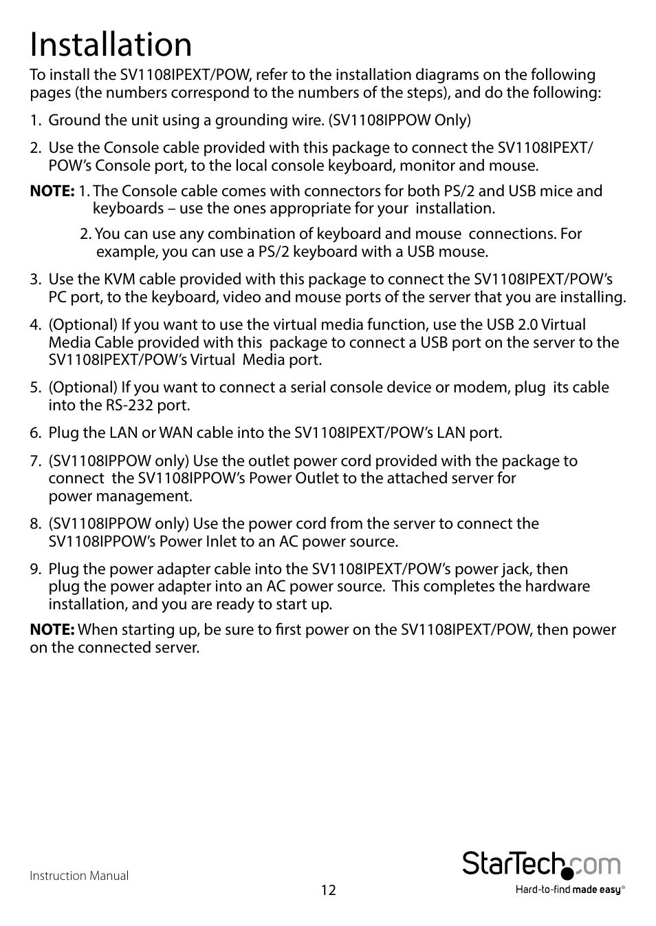 Installation | StarTech.com SV1108IPPWEU User Manual | Page 19 / 184