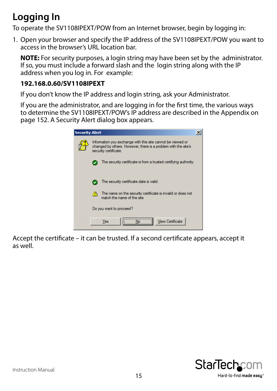 Logging in | StarTech.com SV1108IPPWEU User Manual | Page 22 / 184
