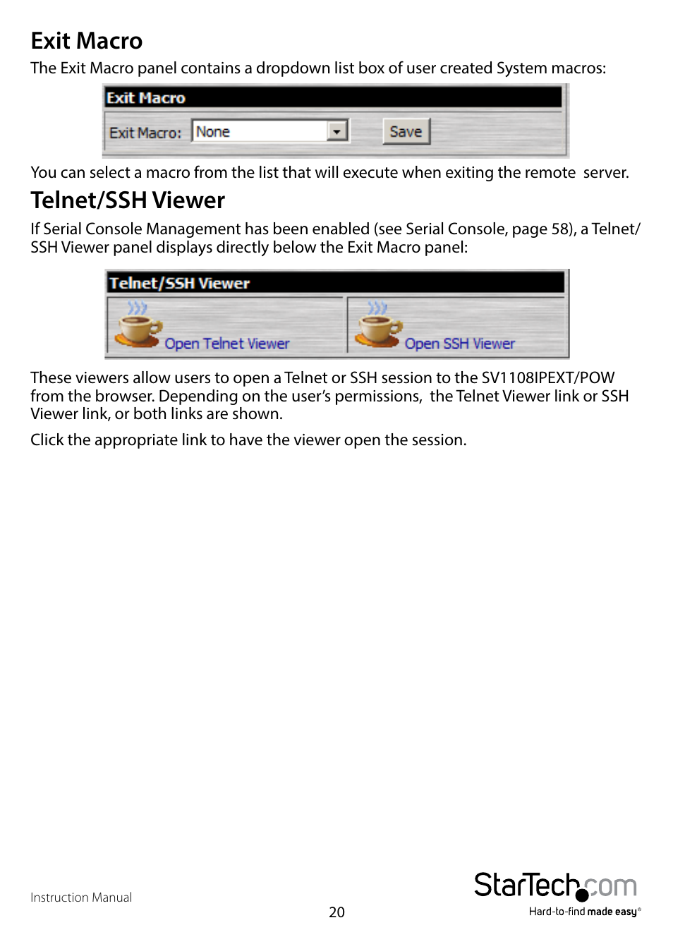 Exit macro, Telnet/ssh viewer | StarTech.com SV1108IPPWEU User Manual | Page 27 / 184