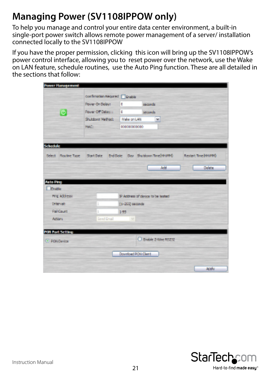 Managing power (sv1108ippow only) | StarTech.com SV1108IPPWEU User Manual | Page 28 / 184