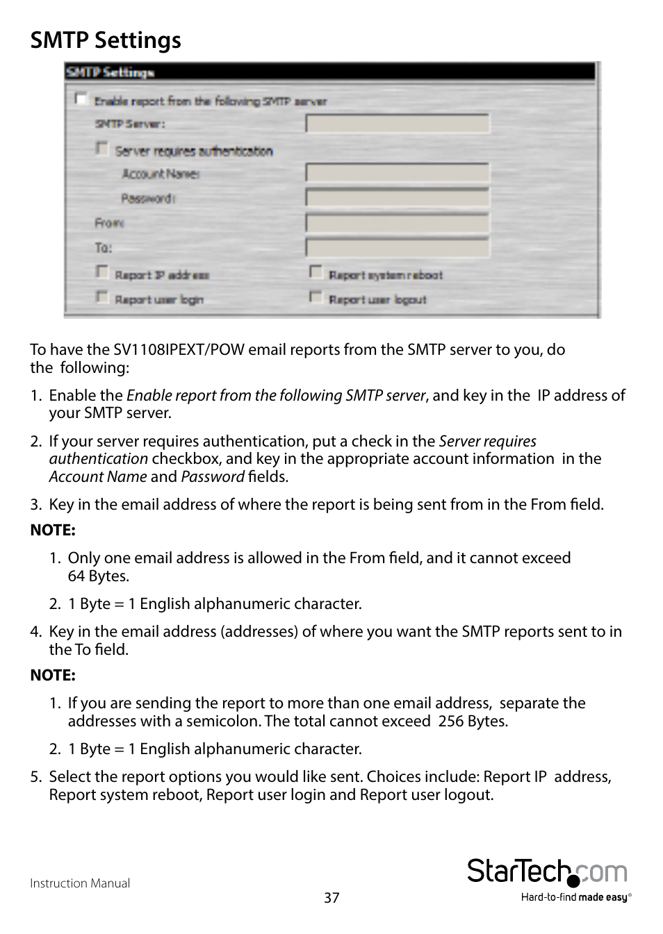 Smtp settings | StarTech.com SV1108IPPWEU User Manual | Page 44 / 184