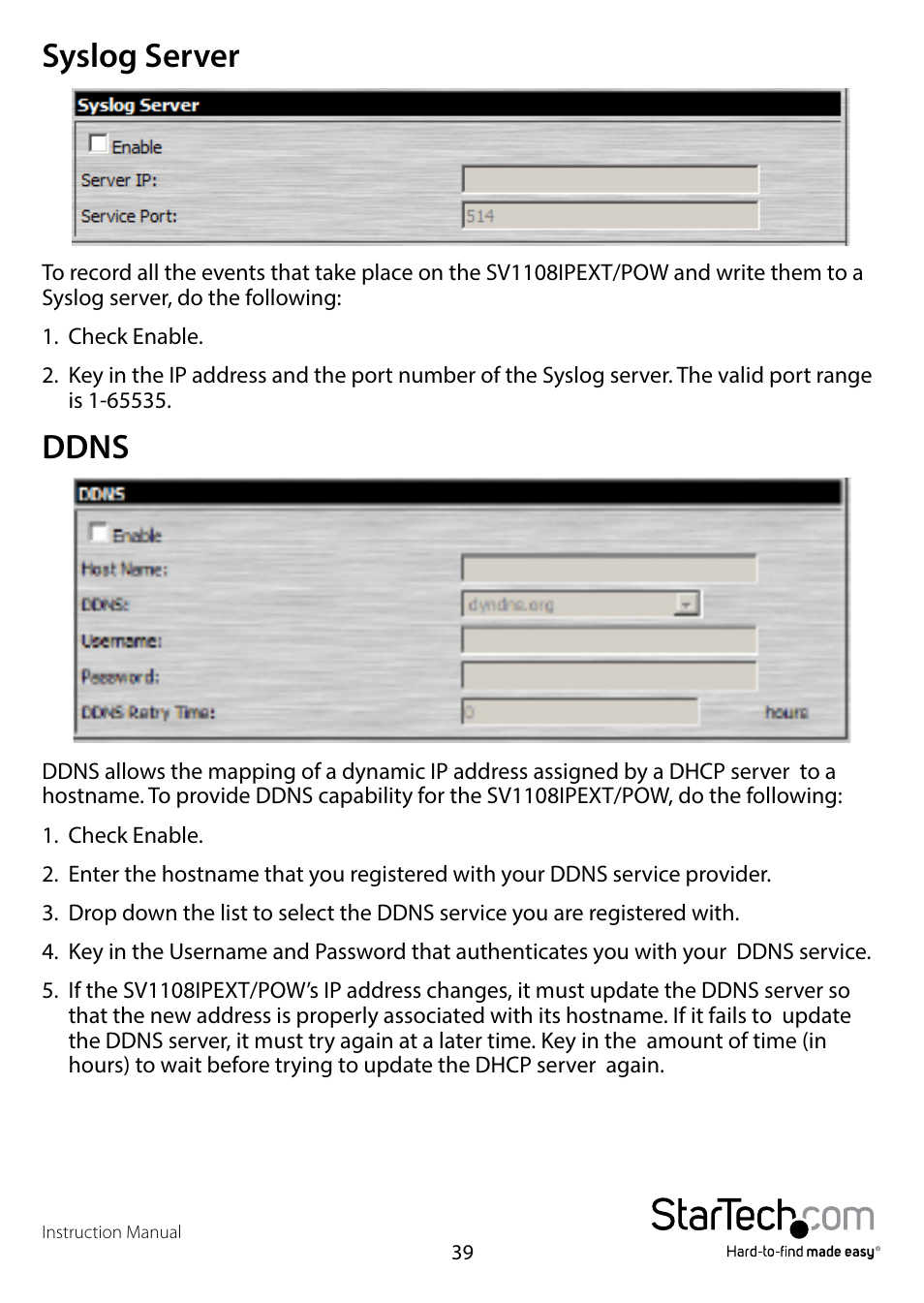 Syslog server, Ddns, Syslog server ddns | StarTech.com SV1108IPPWEU User Manual | Page 46 / 184
