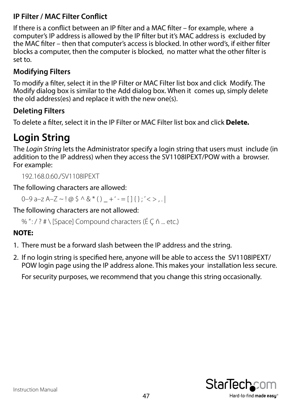 Login string | StarTech.com SV1108IPPWEU User Manual | Page 54 / 184