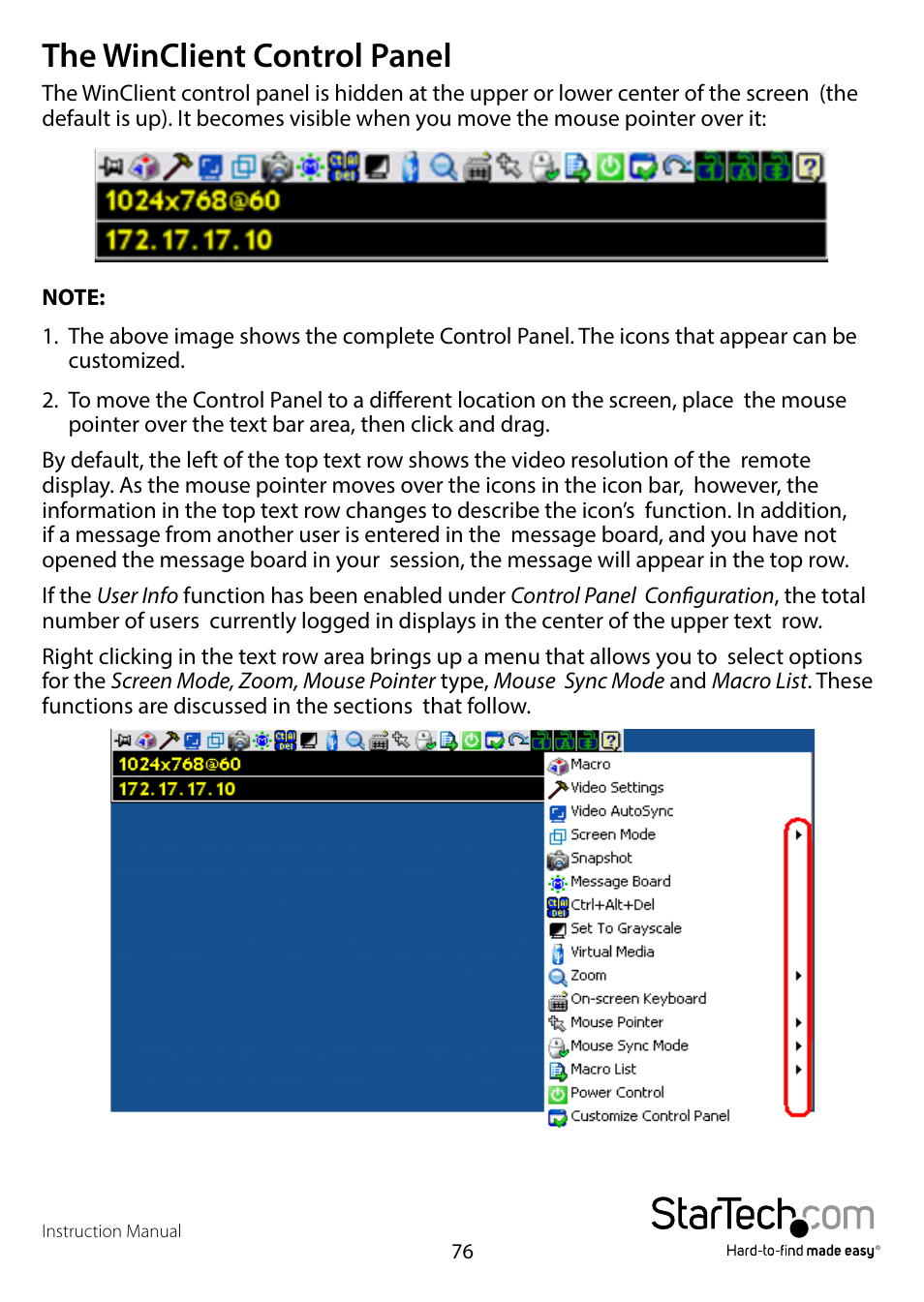 The winclient control panel | StarTech.com SV1108IPPWEU User Manual | Page 83 / 184